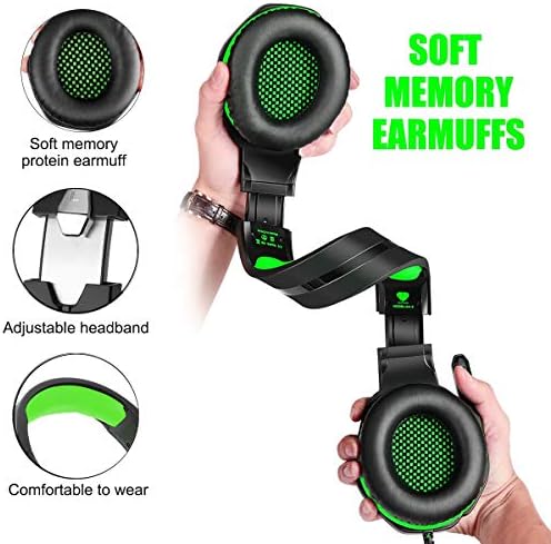 Mikrofonlu Stynice Oyun Kulaklığı - Kulak Üstü Gürültü Önleyici Mikrofonlu Yeşil Oyun Kulaklıkları ve PC için LED