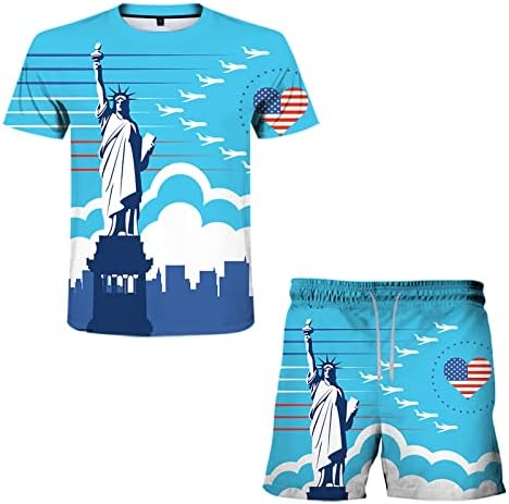 Bmısegm Yaz erkek T-Shirt Günü Takım Elbise Yaz Rahat 3D erkek Bağımsızlık Spor Baskı Erkek Takım Elbise ve Setleri