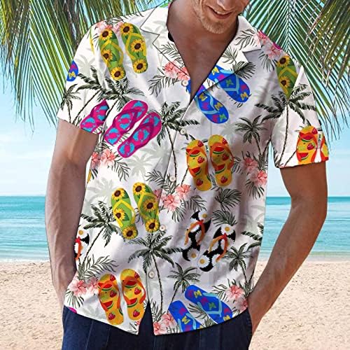 Erkek Çiçek Gömlek Kısa Kollu Düğme Aşağı Gömlek Tatil Turn-Aşağı Yaka Rahat Güçlü Tshirt