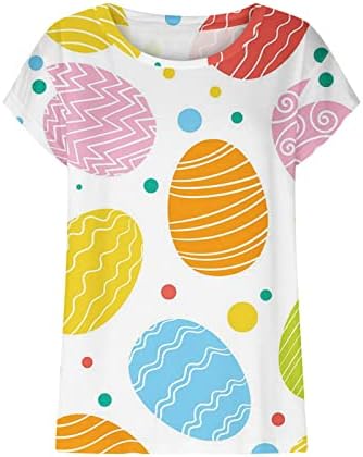 lcepcy kadın Rahat Paskalya Gömlek Paskalya Günü Yuvarlak Boyun Üst Sevimli Paskalya Yumurtası Baskılı Kap Kollu T-Shirt