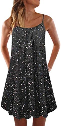 Shakumy Kadın Elbise Spagetti Kayışı Çiçek Baskılı Kolsuz Yaz Rahat Kısa Mini Elbise Plaj Sundress askı elbise