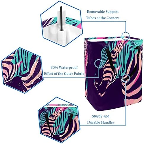 Renkli Zebra Baskı Katlanabilir çamaşır sepeti, 60L Su Geçirmez çamaşır sepetleri çamaşır Kutusu Giysi Oyuncak Depolama