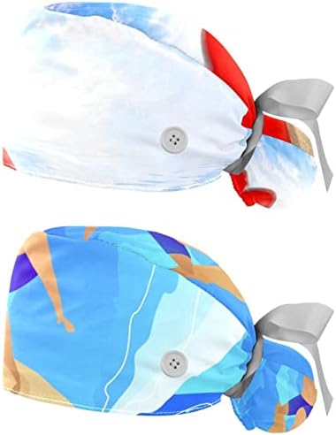 2 Parça Yelken ve Plaj Düğmesi Fırçalama Kap Çalışma Şapka Bir Boyut Çok Renkli