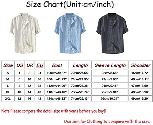 HDZWW Yaz Tişörtleri Gents Keten Düğme Aşağı Bitkileri Bluz Rahat Fit Katı Derin V Boyun Rahat Kısa Kollu Serin