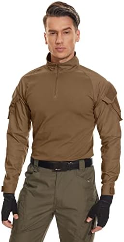 MAGCOMSEN Erkek Taktik Askeri Gömlek 1/4 Fermuarlı Uzun Kollu Cepli Gömlek
