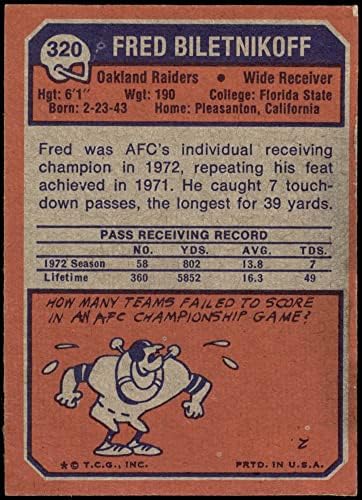 1973 Topps 320 Fred Biletnikoff Oakland Raiders (Futbol Kartı) VG + Raiders Florida St