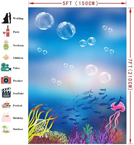 LELEZ 5X7FT Sualtı Dünyası Zemin Karikatür Deniz Altında Doğum Günü Partisi Tema Dekor Arka Plan Fotoğraf Mavi Okyanus