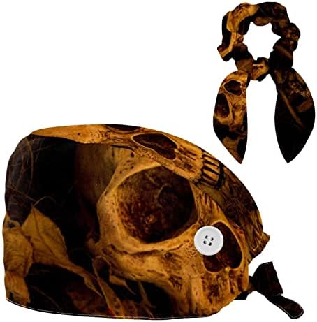 Kafatası Kahverengi Kemik Çalışma Kap Düğmeleri ile Ayarlanabilir Kabarık Şapka Unisex Fırçalama Kap Yay Saç ile