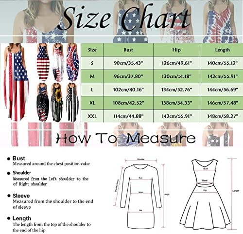 4th Temmuz Maxi Elbiseler Kadınlar için Rahat Yaz Boho Elbise ABD Bayrağı Scoop Boyun Cami Kolsuz Çizgili Kravat Boya