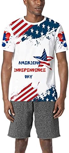 Bmısegm Yaz Erkek Plaj Gömlek Erkek Grafik Tees Casual Tshirt 3D 4 Temmuz Bayrağı Desen %95 Pamuk 5 Spandex T Shirt