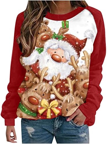 Bayan Casual Tops Noel 3D Baskılı Uzun Kollu T-Shirt Kazak Moda Yuvarlak Boyun Kazak Bluz Tops