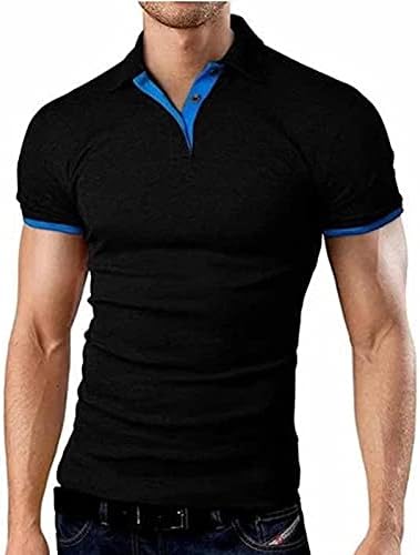 WENKOMG1 erkek Sıkıştırma İş polo gömlekler 1/4 Düğme Açık Elbise Gömlek Kısa Kollu patchwork tişört
