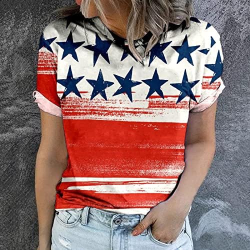 Kravat Boya Salonu Tişörtleri Genç Kız için Kısa Kollu Tekne Boyun Amerikan Yıldız Grafik Üstleri Tshirt Bayan 2023