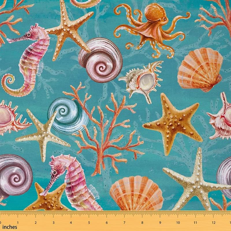 Feelyou Egzotik Deniz Kumaş Yard tarafından, Renkli Okyanus Deniz Yaratıkları Tema Döşemelik Kumaş Sandalyeler için,
