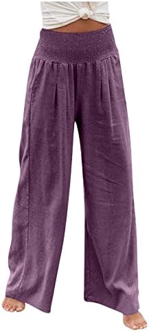 Iaqnaocc Pantolon Kadınlar için, Rahat Geniş Bacak Rahat Yüksek Bel Flowy Palazzo cepli pantolon