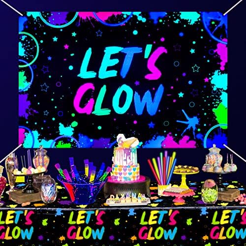 Glow Neon Doğum Günü Backdrop-Karanlıkta Glow Let's Glow Afiş Zemin Siyah ışık Temalı Parti Fotoğraf Arka Plan Sıçramak
