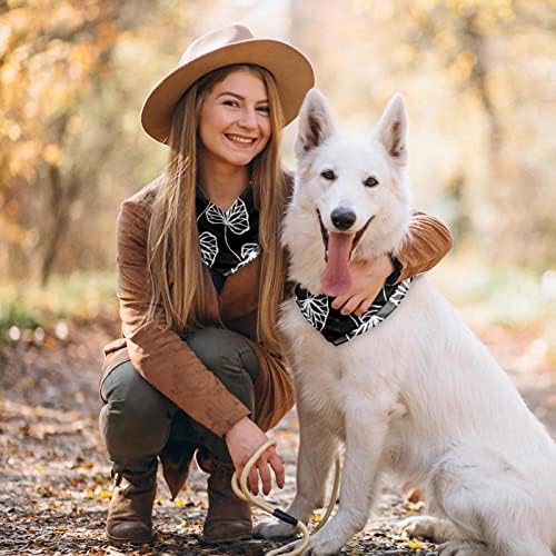 2 Paket Köpek Bandana Siyah ve Beyaz Yapraklar Kare Sürekli Baskı Pet Eşarp Ayarlanabilir Üçgen Önlükler Fular Köpek