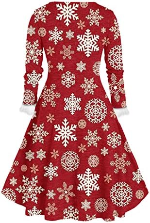 2022 Noel Elbiseler Kadınlar için Kar Tanesi Baskılı Kokteyl Elbise Vintage 1950s Noel Elbise A-line Salıncak Parti