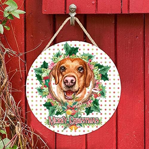 Alioyoit Dekoratif Ahşap İşareti Plak Noel Çelenk Çelenk Köpek Yuvarlak Kapı Askı İşareti Rustik Çiftlik Evi hoş geldin