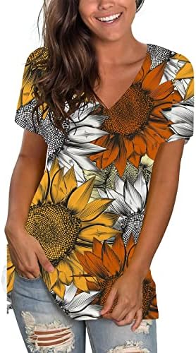 Kadın T Shirt Sonbahar Yaz Kısa Kollu %2023 Pamuk V Boyun Grafik Baskı Çiçek Salonu Üst T Shirt Kızlar için 44 44