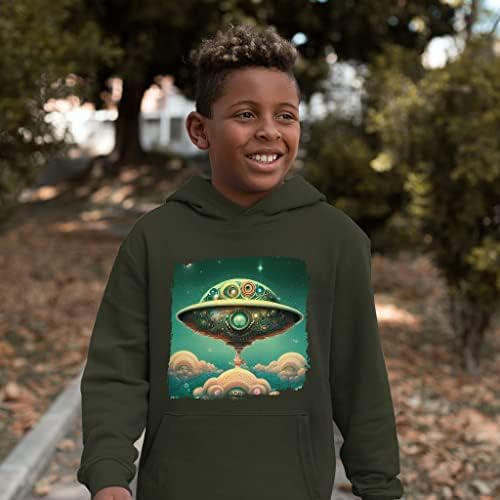 Uzaylı Uzay Gemisi Çocuk Sünger Polar Kapüşonlu Sweatshirt-UFO Çocuk Kapüşonlu Sweatshirt-Çocuklar için Kawaii Kapüşonlu