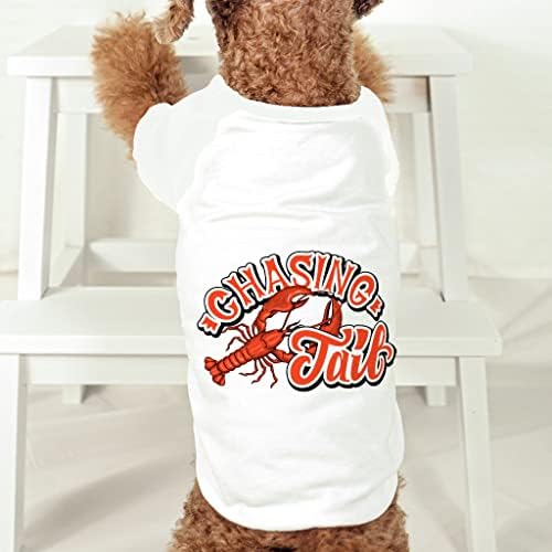 Kovalayan Kuyruk Köpek T-Shirt-Komik Köpek Gömlek-Istakoz Köpek Giyim (XL, Beyaz)
