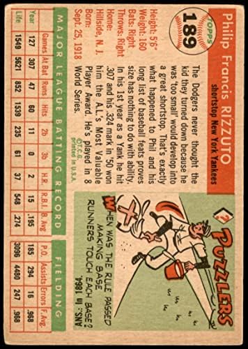 1955 Topps 189 Phil Rizzuto New York Yankees (Beyzbol Kartı) İYİ Yankees