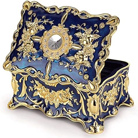 RİKLRQC Vintage Mücevher Kutusu, Altın Mücevher Kutusu, Rokoko Tarzı Çift Katmanlı Depolama Organizatör Dekoratif