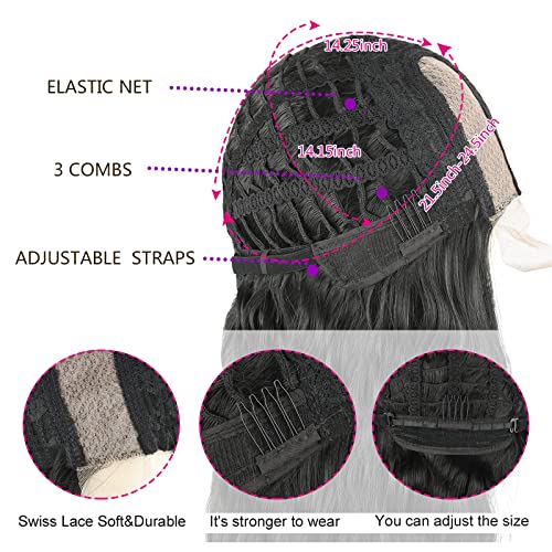 CINHOO Derin Dalga Dantel ön peruk Sentetik Saç Uzun Kıvırcık Peruk Siyah Kadınlar için Günlük Peruk, Siyah Dalga