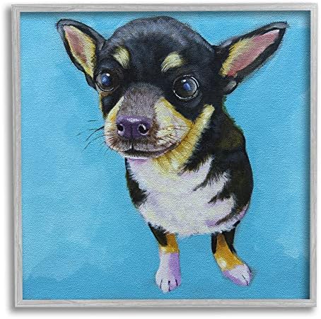 Stupell Industries Mavi Canlı Chihuahua Köpek Çerçeveli Duvar Sanatı, Tasarım Lucia Stewart
