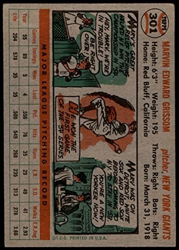 1956 Topps 301 Marv Grissom New York Devleri (Beyzbol Kartı) VG Devleri