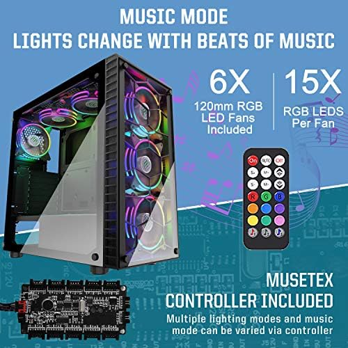 MUSETEX 6 ADET × 120mm LED ARGB Fanlar USB 3.0 Bağlantı Noktası ATX Orta Kule Bilgisayar oyun kasası Temperli Cam