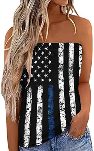 4th Temmuz Straplez Tank Kadınlar için Rahat Yaz Seksi Kolsuz Bandeau Tüp Üstleri T-Shirt ABD Bayrağı Kravat Boya