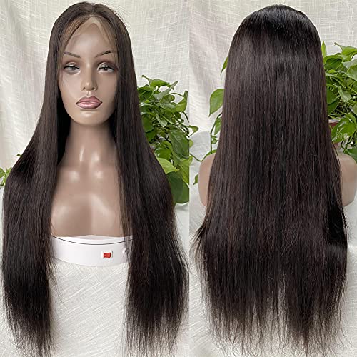 bb yüz Düz dantel ön peruk insan Saçı 28 İnç 13x4x0. 5 T Parça Peruk işlenmemiş insan saçı Peruk Siyah Kadınlar için