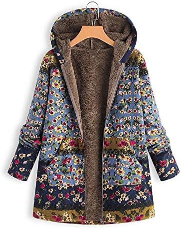 LİSTHA Çiçek Kapüşonlu Ceket Artı Boyutu Kadın Bağbozumu Dış Giyim Sıcak Palto