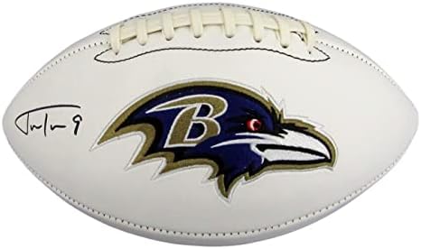 Justin Tucker Baltimore Ravens İmzalı Logo Futbol JSA 136697-İmzalı Futbol Topları