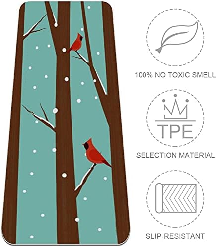 Kış Huş Ağacı Kar Kırmızı Kuş Premium Kalın Yoga Mat Çevre Dostu Kauçuk Sağlık ve Fitness Her Türlü Egzersiz Yoga