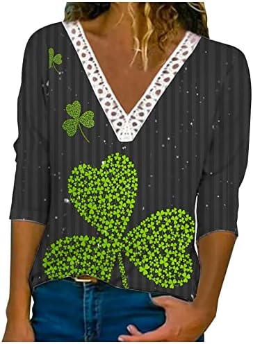 Kadın Aziz patrick Günü Yeşil Gömlek Şanslı Shamrock Tops Uzun Kollu V Boyun grafikli tişört Tatil Rahat Bluz