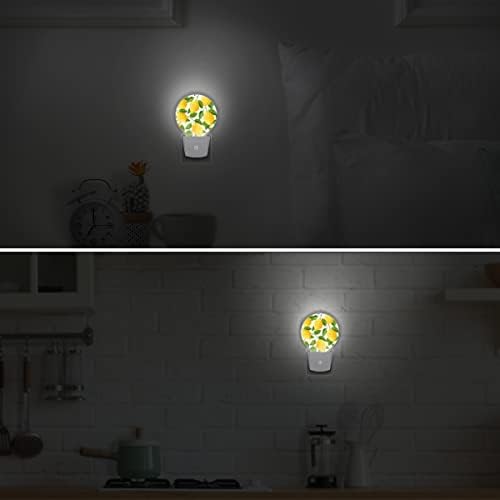 Gece ışıkları 2 paket, suluboya limon yaprakları Yuvarlak Fiş içine Duvar Topografya, otomatik Karanlık Şafak LED