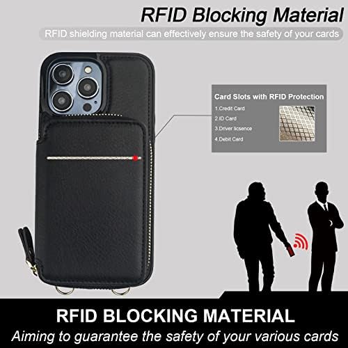 Bocasal RFID Engelleme Cüzdan Kılıf iPhone 14 Pro Max, Kickstand Ayrılabilir Bilek Kayışı ile Ayarlanabilir Crossbody