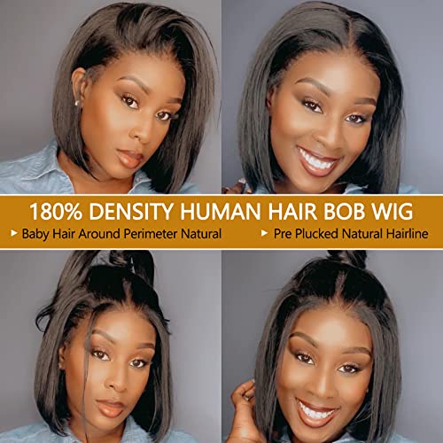 Alaleibaby Bob peruk insan saçı 13x4 Ön Dantel Peruk 12 inç 180% Yoğunluk Tutkalsız Peruk insan saçı Ön Koparıp Kadınlar