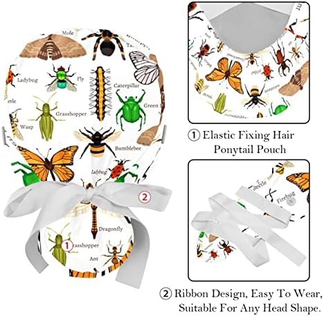 2 Adet Hemşire Fırçalama Kapaklar Kadınlar Uzun Saç, Kelebek Uğur Böceği Arı Karınca Örümcek Ayarlanabilir çalışma