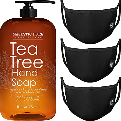 MAJESTİC SAF Çay Ağacı El Sabunu (16 oz) ve Yeniden Kullanılabilir Yüz Maskesi (3 paket) Paketi