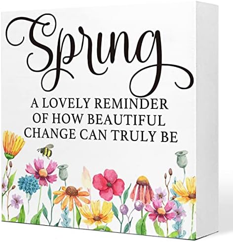 Bahar masa dekoru,Bahar Güzel Bir Hatırlatma Ahşap İşareti masa dekoru, Rustik Çiçek Bahar Ahşap Blok Plak kutu işareti