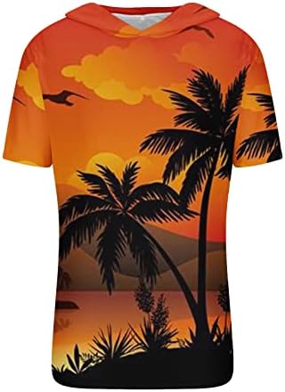 Erkek Rahat Kapşonlu T-Shirt Hawaii Plaj Gömlek Grafik Baskı Kısa Kollu Yaz Üst Moda Kazak Bluz