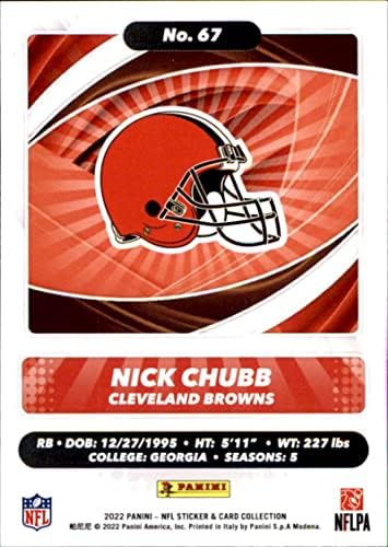 2022 Panini NFL Çıkartma Kartı 67 Nick Chubb Cleveland Browns Futbol Kartı