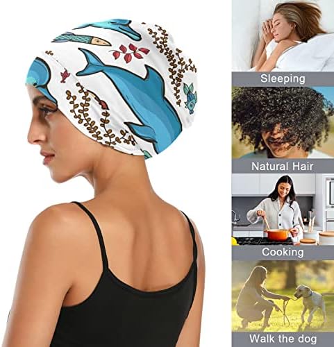 Kadın Moda Bere Kafatası Kap Şapka Kaput Saç Kapağı, Yunus Balık Desen Elastik Şapkalar Gece Uyku Çalışma Kap