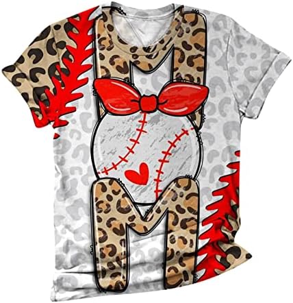 Kadın Kısa Kollu T Shirt Beyzbol Anne Leopar Baskı Üstleri Yaz Komik Grafik Bluz Casual Kısa Kollu Tees