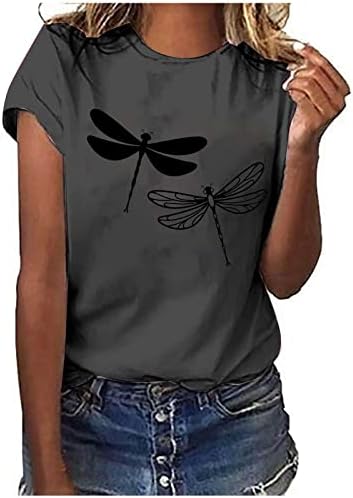 Kızlar gömlek Yusufçuk baskılı kadın yaz rahat yuvarlak boyun kısa kollu grafik Tee Tops