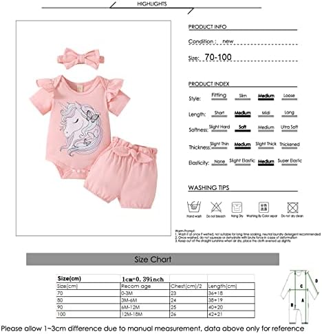 ROSEBEAR Bebek Kız Giysileri Yenidoğan Yaz Kıyafet Fırfır Kısa Kollu Romper Bodysuit + Şort Kafa Bandı 3 Adet Bebek